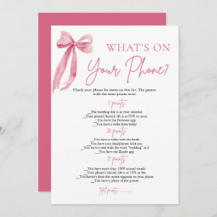 Pink Bow What's On Your Phone Bridal Shower Game Invitation
