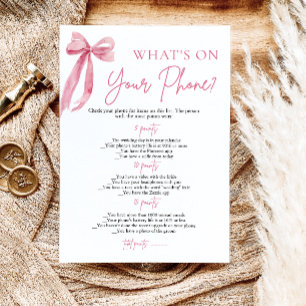 Pink Bow What's On Your Phone Bridal Shower Game Invitation