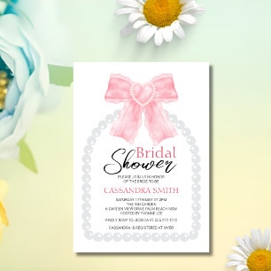 Pink Bow White Pearl Arch Bridal Shower Invitation