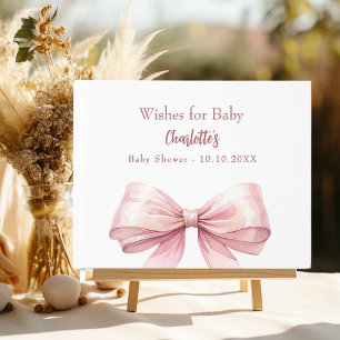 Pink bow white wishes girl Baby Shower Guest Book