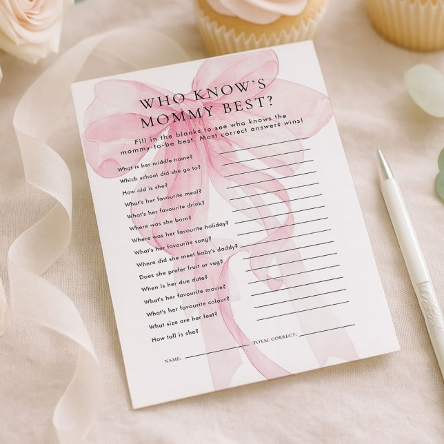 Pink Bow Who Knows Mommy Best Baby Shower card (Creator Uploaded)