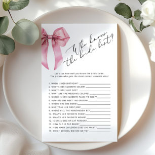 Pink Bow Who knows the bride best bridal game