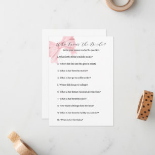 Pink Bow Who Knows the Bride Game – Bridal Shower Card