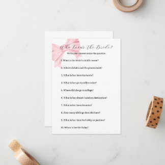 Pink Bow Who Knows the Bride Game – Bridal Shower Card