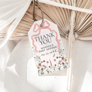 Pink Bow Wildflower Baby Shower Gift Favour Tag
