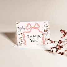 Pink Bow Wildflower Baby Shower Thank You