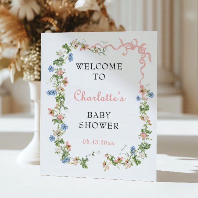 Pink Bow Wildflower Baby Shower Welcome Poster (Creator Uploaded)