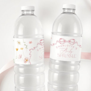 Pink Bow Wildflower Baby Sprinkle Water Bottle Label