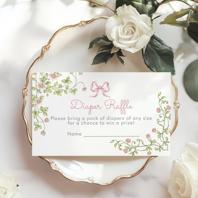 Pink Bow Wildflower Diaper raffle ticket Enclosure Card (Creator Uploaded)