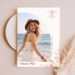 Pink Bow Wildflower Nurse Graduation Invitation Postcard