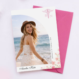 Pink Bow Wildflower Nursing Graduation Invitation Postcard