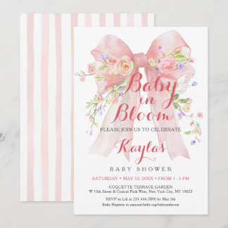 Pink Bow Wildflowers Baby Shower Invitation