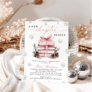 Pink Bow Winter Baby Shower A New Chapter Begins Invitation