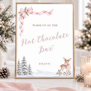 Pink Bow Winter Baby Shower Hot Chocolate Bar Sign