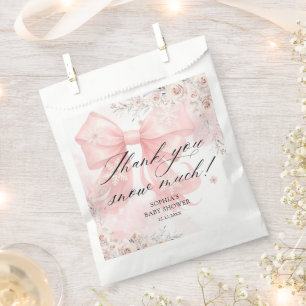Pink Bow Winter Baby Shower Thank You Favour Bag