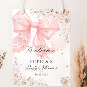 Pink Bow Winter Baby Shower Welcome Poster