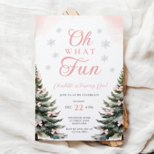 Pink Bow Winter Girl 1st Birthday Invitation