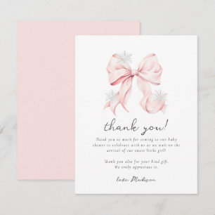 Pink Bow Winter Snowflake Baby Shower Card