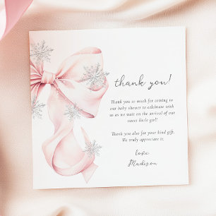 Pink Bow Winter Snowflake Baby Shower  Thank You Card
