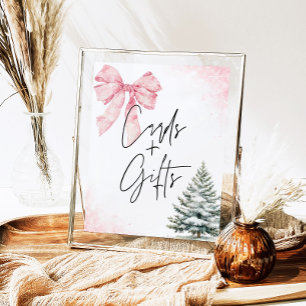Pink Bow Winter Snowflake BabyShower Cards & Gifts Poster