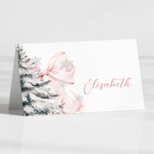 Pink Bow Winter Table Place Card 