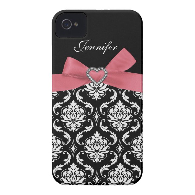 Pink Bow with Damask iPhone Case (Back)