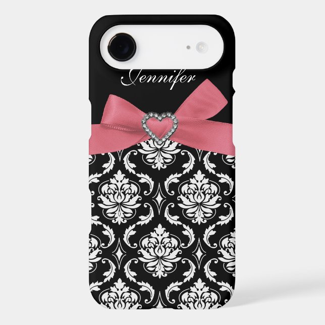 Pink Bow with Damask iPhone Case (Back)