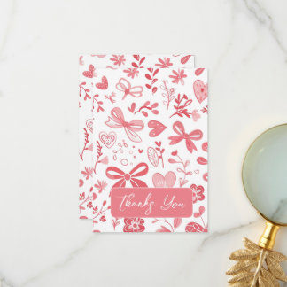 Pink Bow with Floral Thank You Card