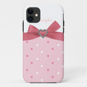 Pink Bow with Jewel Print Polka Dot iPhone Case