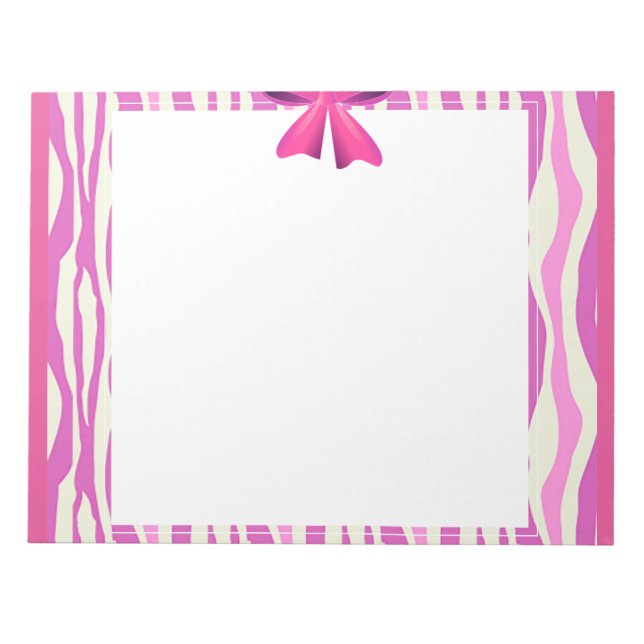 Pink Bow with Pink Zebra Stripes Notepad (Front)