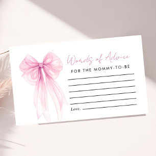 Pink Bow Words Of Advice Baby Girl Shower Enclosure Card