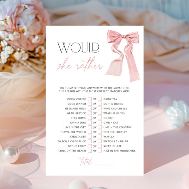 Pink Bow Would She Rather Baby Shower Game (Creator Uploaded)