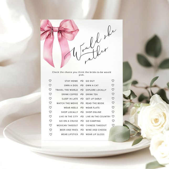 Pink Bow Would she rather bridal shower game (Creator Uploaded)