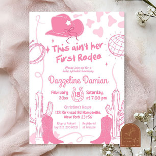Pink Bow Yeehaw Disco Cowgirl First Rodeo Birthday Invitation