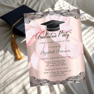 Pink Bow Your Photo Rose Gold Graduation Invitation