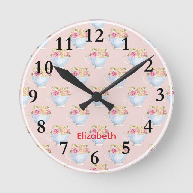 Pink Bowl of Flortals Round Clock (Front)