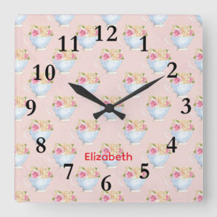 Pink Bowl of Flortals Square Wall Clock
