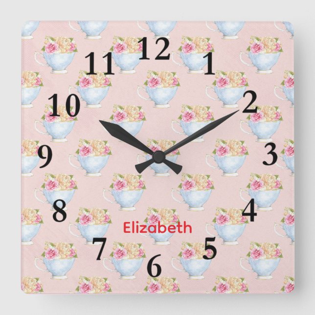 Pink Bowl of Flortals Square Wall Clock (Front)