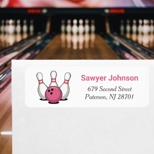 Pink Bowling Birthday Party Return Address Label
