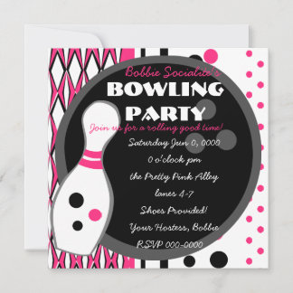 Pink Bowling Party Invitation