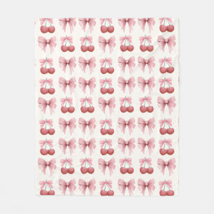 Pink Bows and Cherries Girly Coquette Fleece Blanket