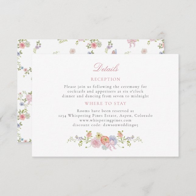 Pink Bows and Wildflowers Details Enclosure Card (Front/Back)