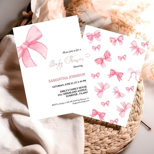 Pink Bows Baby Girl Baby Shower Invitation (Creator Uploaded)