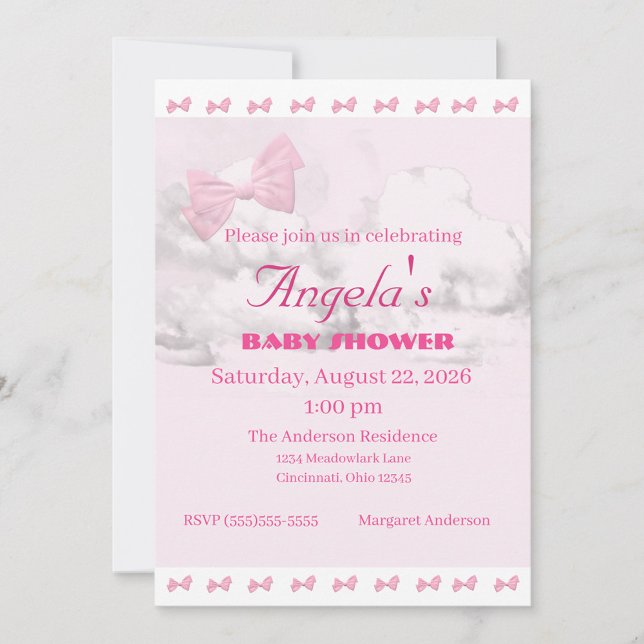 Pink Bows Baby Shower Invitation (Creator Uploaded)
