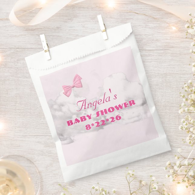Pink Bows Baby Shower Personalized  Favour Bag (Clipped)