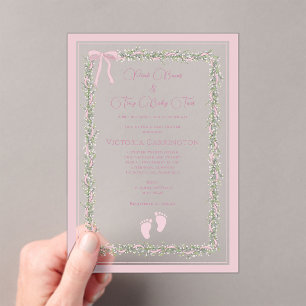 Pink Bows & Baby Toes Elegant Baby Shower Acrylic Invitations