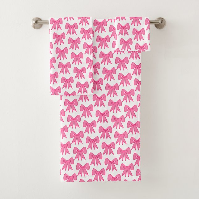 Pink Bows Bathroom Towel Set (Insitu)