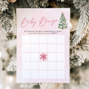 Pink Bows Christmas Baby Bingo Baby Shower Game Invitation