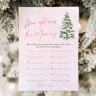 Pink Bows Christmas Baby How Old Was Mummy Game Invitation