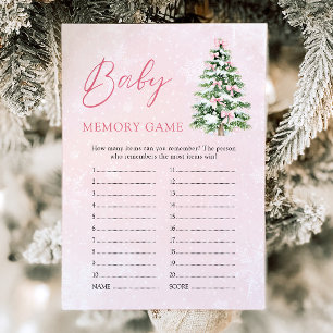 Pink Bows Christmas Baby Shower Baby Memory Game Invitation